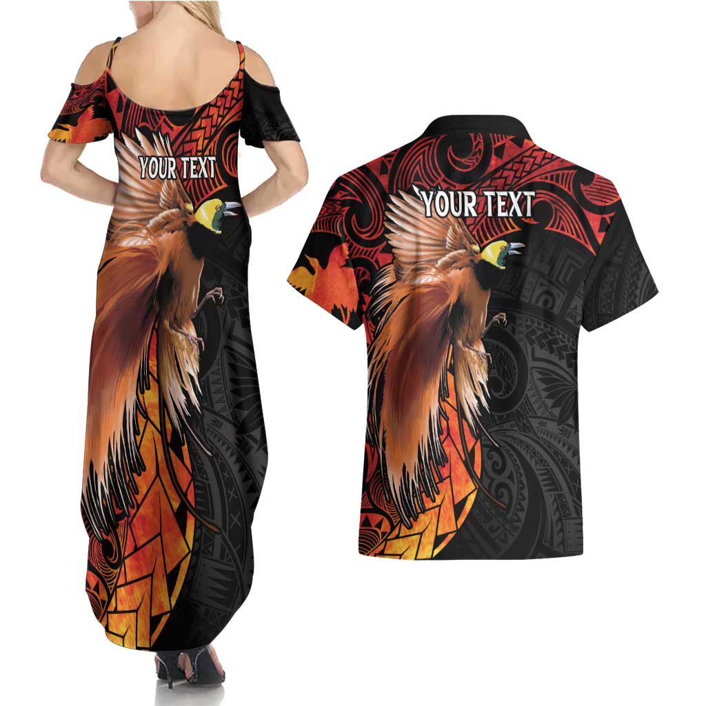 Papua New Guinea Personalised Couples Matching Summer Maxi Dress and Hawaiian Shirt Grunge Style 49th Independence Anni LT7 - Polynesian Pride