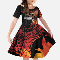 Papua New Guinea Personalised Family Matching Long Sleeve Bodycon Dress and Hawaiian Shirt Grunge Style 49th Independence Anni LT7 Daughter's Dress Black Red - Polynesian Pride