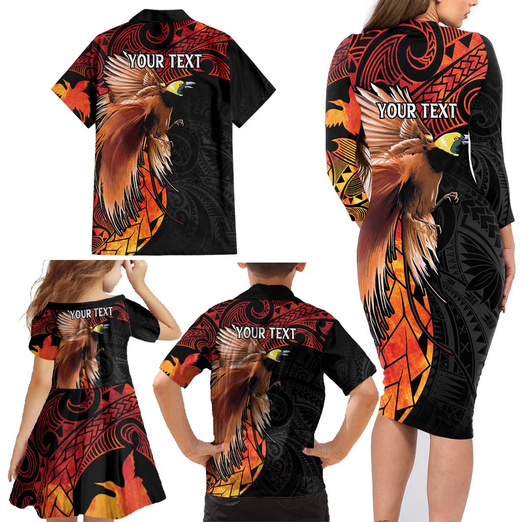 Papua New Guinea Personalised Family Matching Long Sleeve Bodycon Dress and Hawaiian Shirt Grunge Style 49th Independence Anni LT7 - Polynesian Pride