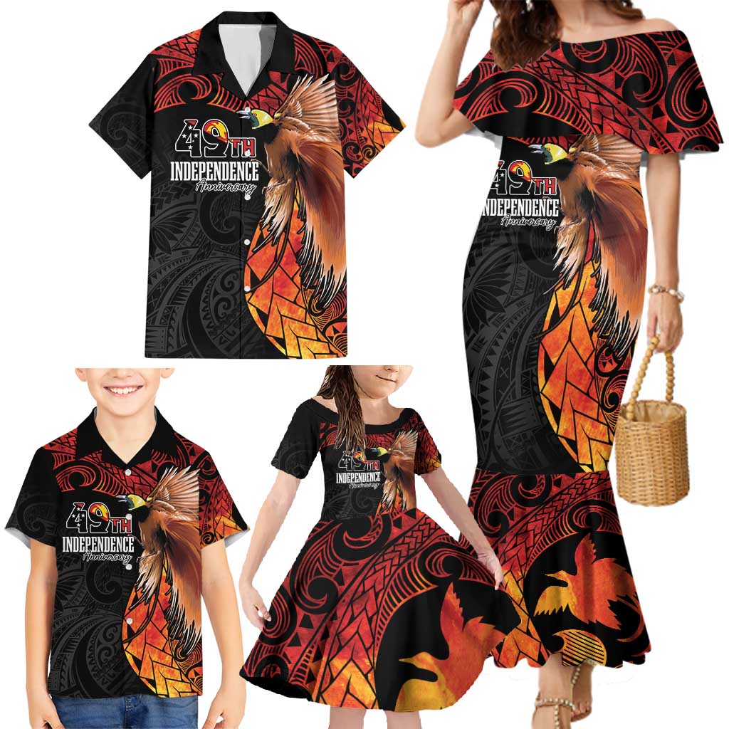 Papua New Guinea Personalised Family Matching Mermaid Dress and Hawaiian Shirt Grunge Style 49th Independence Anni LT7 - Polynesian Pride