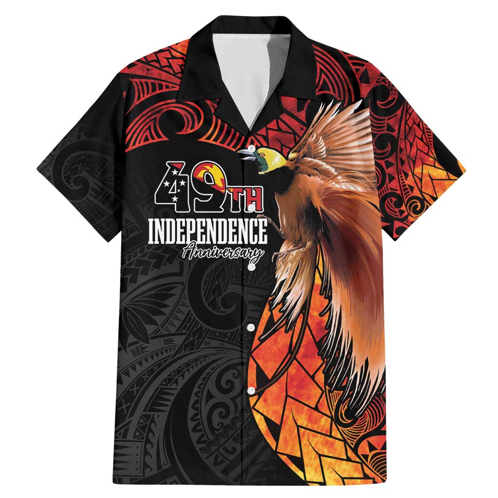 Papua New Guinea Personalised Family Matching Mermaid Dress and Hawaiian Shirt Grunge Style 49th Independence Anni LT7 Dad's Shirt - Short Sleeve Black Red - Polynesian Pride