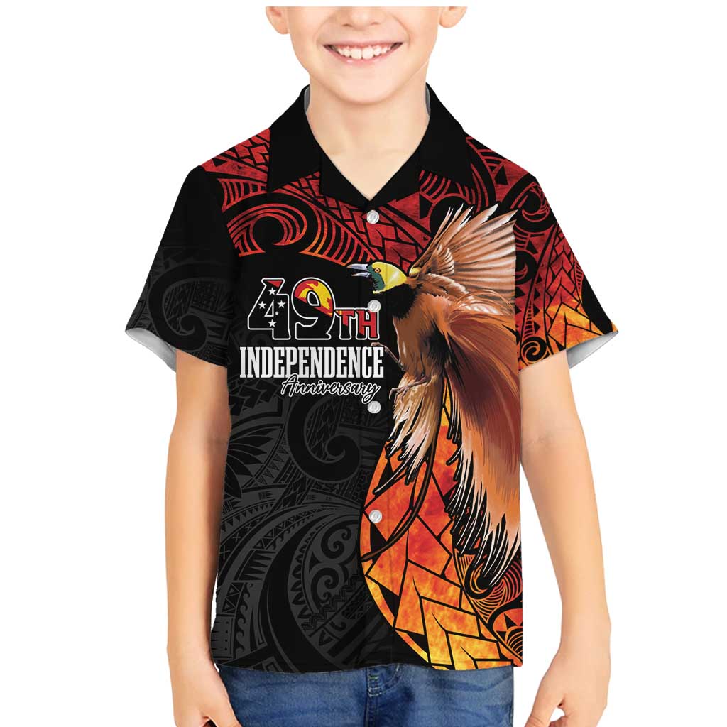Papua New Guinea Personalised Family Matching Mermaid Dress and Hawaiian Shirt Grunge Style 49th Independence Anni LT7 Son's Shirt Black Red - Polynesian Pride