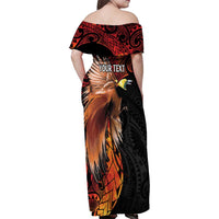 Papua New Guinea Personalised Family Matching Off Shoulder Maxi Dress and Hawaiian Shirt Grunge Style 49th Independence Anni LT7 - Polynesian Pride