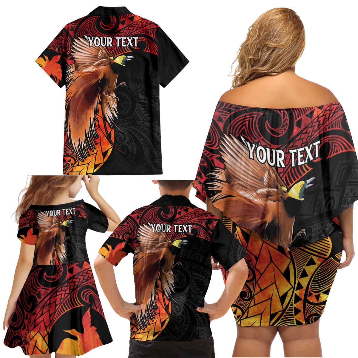 Papua New Guinea Personalised Family Matching Off Shoulder Short Dress and Hawaiian Shirt Grunge Style 49th Independence Anni LT7 - Polynesian Pride