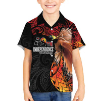 Papua New Guinea Personalised Family Matching Off Shoulder Short Dress and Hawaiian Shirt Grunge Style 49th Independence Anni LT7 Son's Shirt Black Red - Polynesian Pride