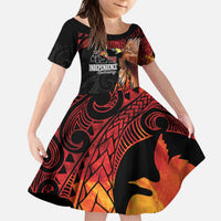 Papua New Guinea Personalised Family Matching Puletasi and Hawaiian Shirt Grunge Style 49th Independence Anni LT7 Daughter's Dress Black Red - Polynesian Pride