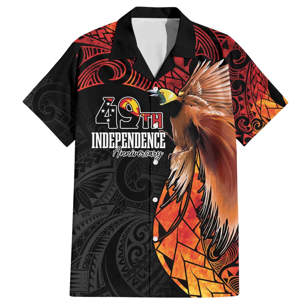 Papua New Guinea Personalised Family Matching Summer Maxi Dress and Hawaiian Shirt Grunge Style 49th Independence Anni LT7 Dad's Shirt - Short Sleeve Black Red - Polynesian Pride
