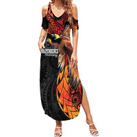 Papua New Guinea Personalised Family Matching Summer Maxi Dress and Hawaiian Shirt Grunge Style 49th Independence Anni LT7 Mom's Dress Black Red - Polynesian Pride