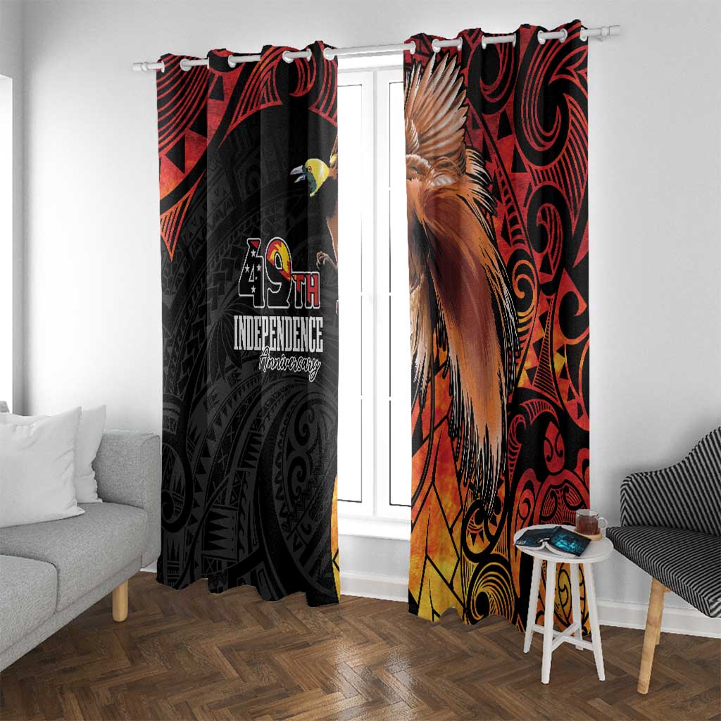 Papua New Guinea Window Curtain Grunge Style 49th Independence Anni LT7 With Grommets Black Red - Polynesian Pride