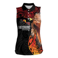 Papua New Guinea Personalised Women Sleeveless Polo Shirt Grunge Style 49th Independence Anni LT7 Female Black Red - Polynesian Pride
