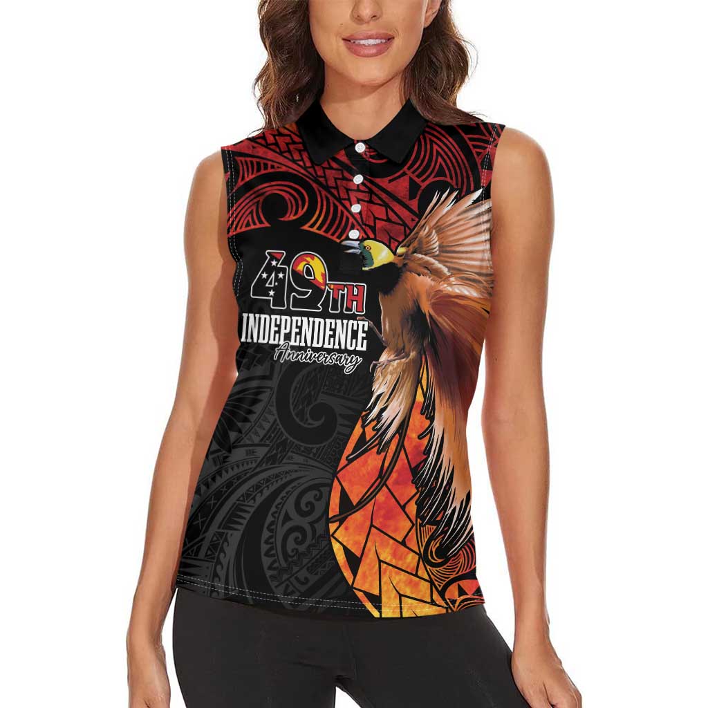 Papua New Guinea Personalised Women Sleeveless Polo Shirt Grunge Style 49th Independence Anni LT7 - Polynesian Pride