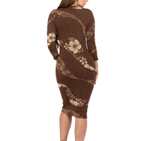 Aloha Hawaii Floral Tapa Family Matching Long Sleeve Bodycon Dress and Hawaiian Shirt Patchwork Mocha LT7 - Polynesian Pride