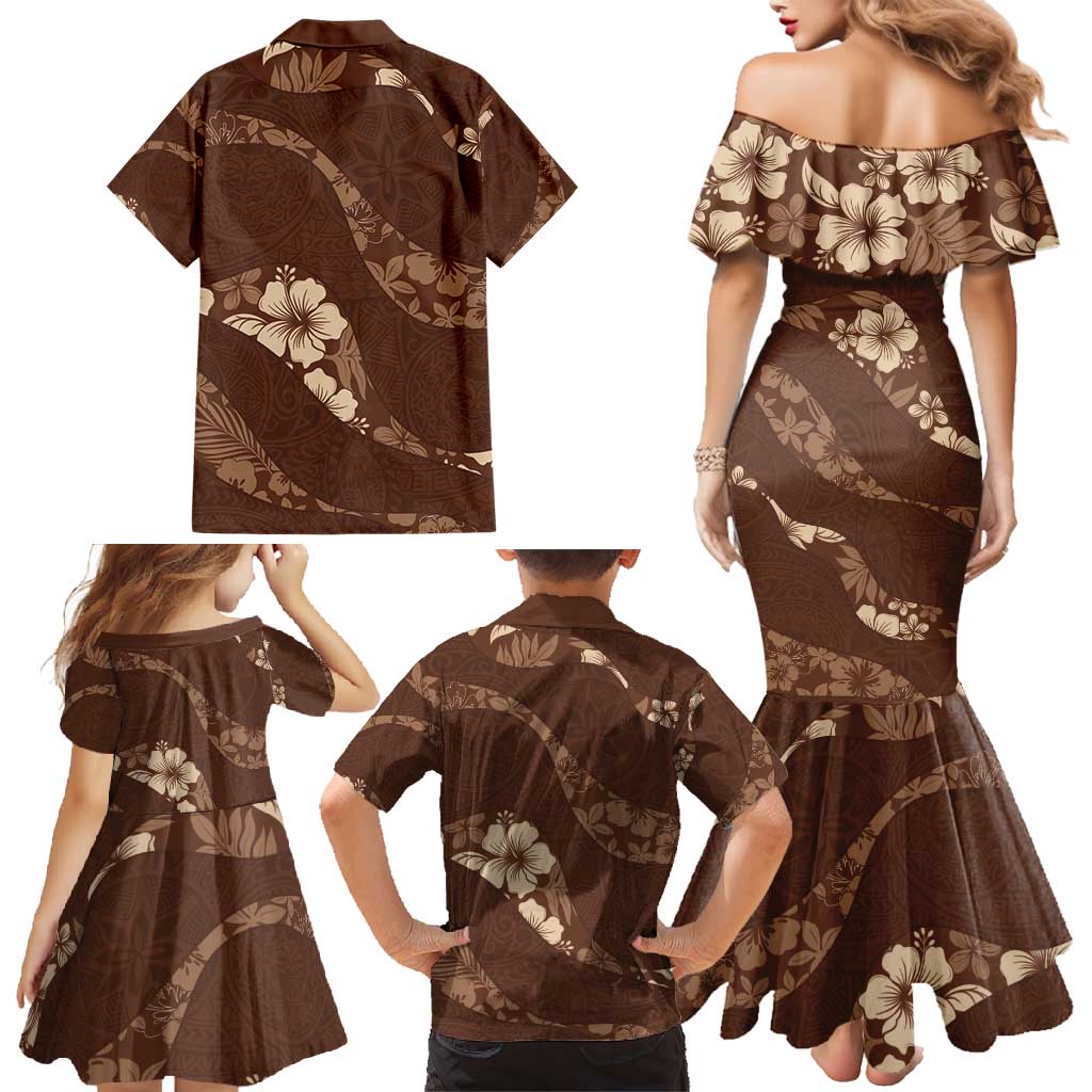 Aloha Hawaii Floral Tapa Family Matching Mermaid Dress and Hawaiian Shirt Patchwork Mocha LT7 - Polynesian Pride