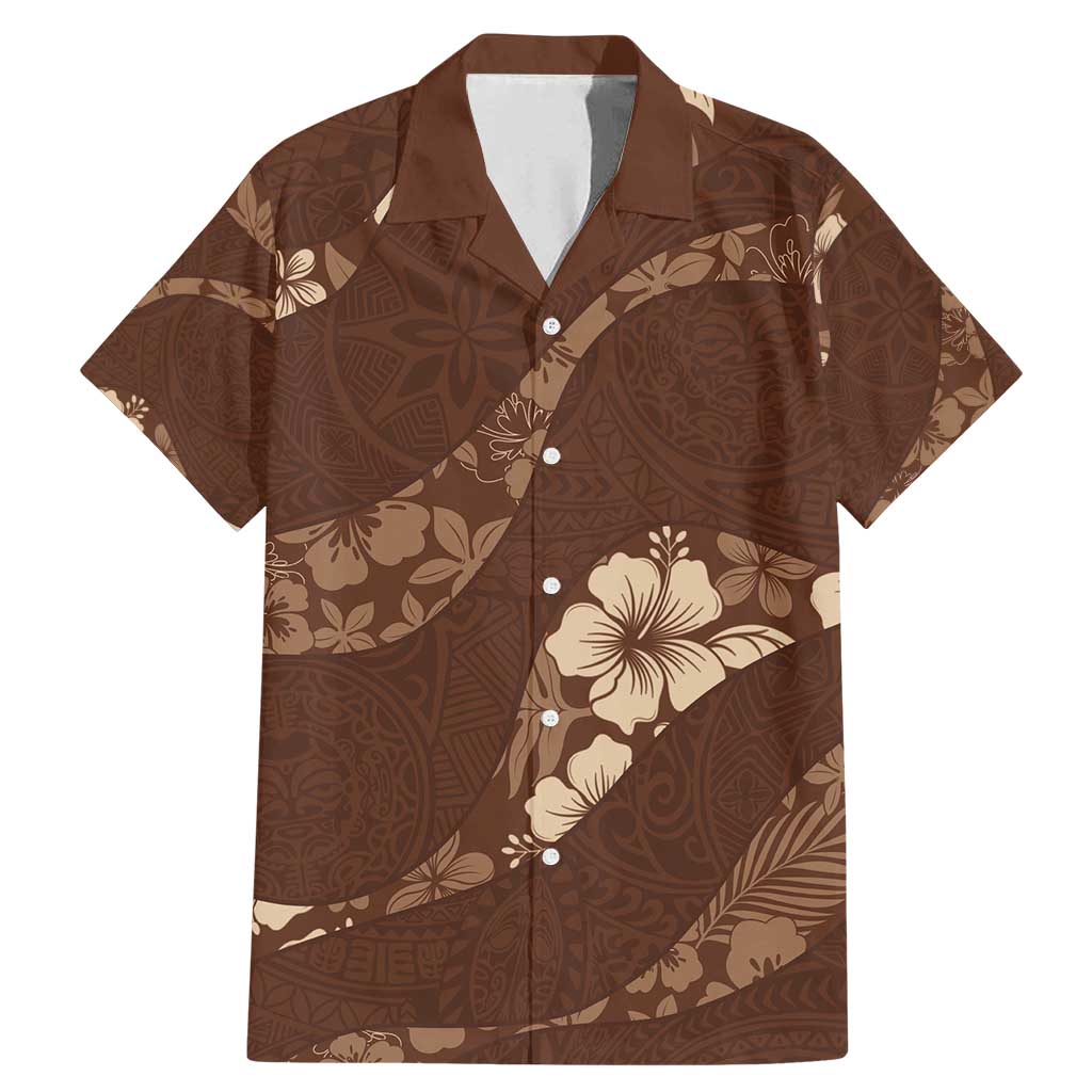 Aloha Hawaii Floral Tapa Family Matching Mermaid Dress and Hawaiian Shirt Patchwork Mocha LT7 Dad's Shirt - Short Sleeve Mocha - Polynesian Pride