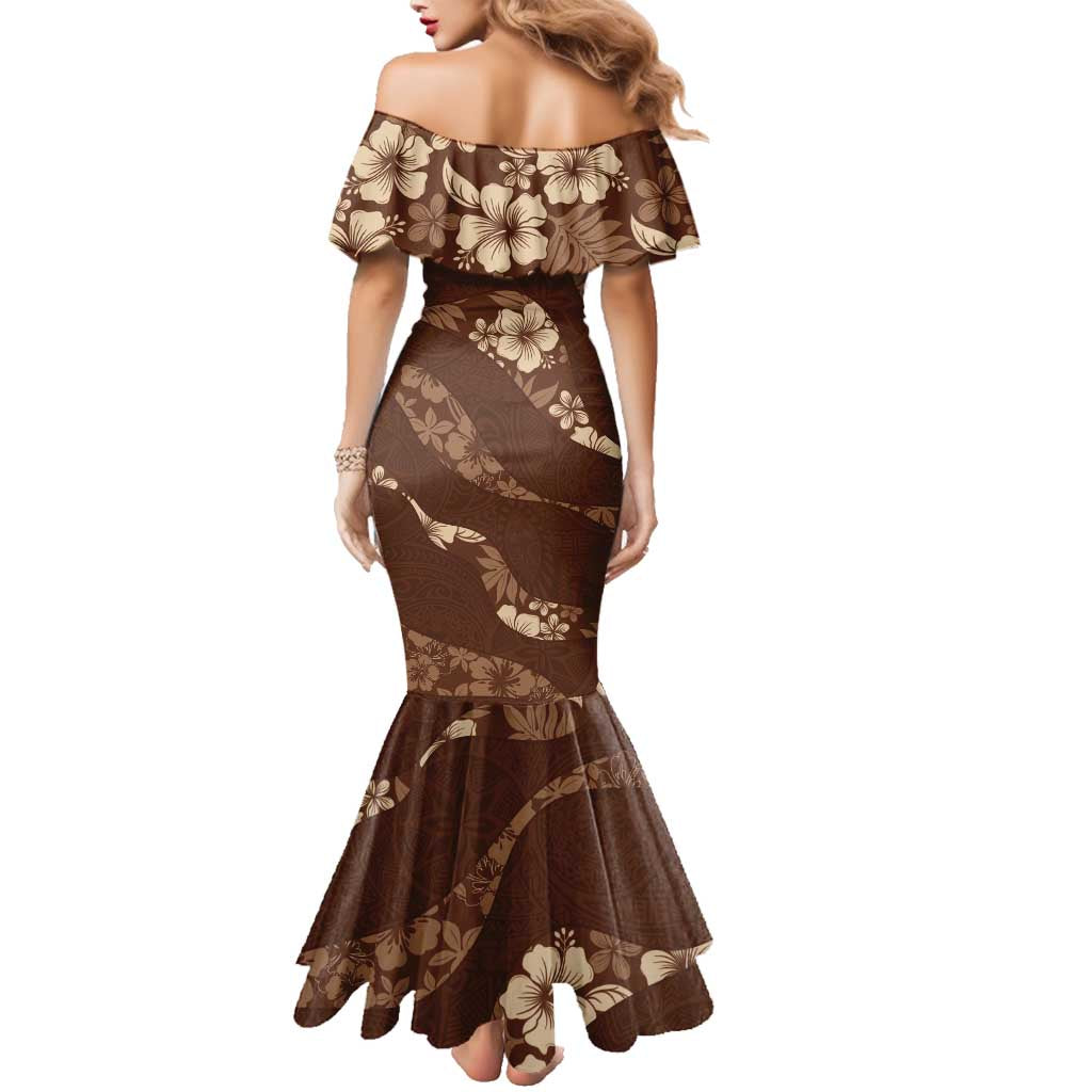 Aloha Hawaii Floral Tapa Family Matching Mermaid Dress and Hawaiian Shirt Patchwork Mocha LT7 - Polynesian Pride
