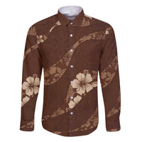 Aloha Hawaii Floral Tapa Family Matching Off The Shoulder Long Sleeve Dress and Hawaiian Shirt Patchwork Mocha LT7 Dad's Shirt - Long Sleeve Mocha - Polynesian Pride