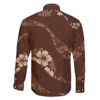 Aloha Hawaii Floral Tapa Family Matching Off The Shoulder Long Sleeve Dress and Hawaiian Shirt Patchwork Mocha LT7 - Polynesian Pride