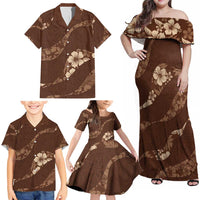 Aloha Hawaii Floral Tapa Family Matching Off Shoulder Maxi Dress and Hawaiian Shirt Patchwork Mocha LT7 - Polynesian Pride