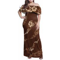 Aloha Hawaii Floral Tapa Family Matching Off Shoulder Maxi Dress and Hawaiian Shirt Patchwork Mocha LT7 Mom's Dress Mocha - Polynesian Pride