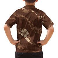 Aloha Hawaii Floral Tapa Family Matching Off Shoulder Short Dress and Hawaiian Shirt Patchwork Mocha LT7 - Polynesian Pride