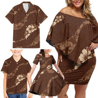 Aloha Hawaii Floral Tapa Family Matching Off Shoulder Short Dress and Hawaiian Shirt Patchwork Mocha LT7 - Polynesian Pride
