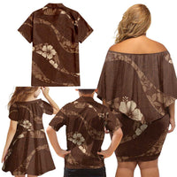 Aloha Hawaii Floral Tapa Family Matching Off Shoulder Short Dress and Hawaiian Shirt Patchwork Mocha LT7 - Polynesian Pride