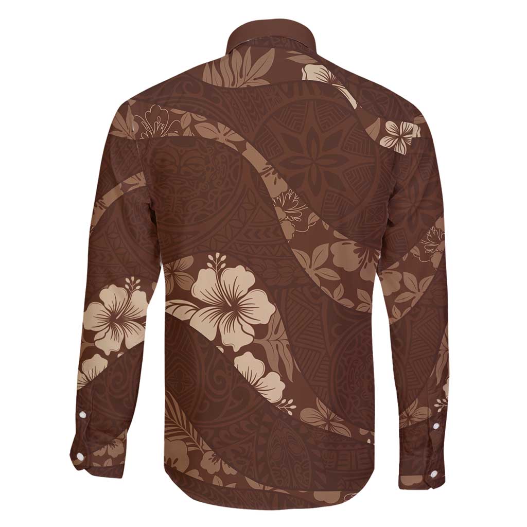 Aloha Hawaii Floral Tapa Family Matching Off Shoulder Short Dress and Hawaiian Shirt Patchwork Mocha LT7 - Polynesian Pride