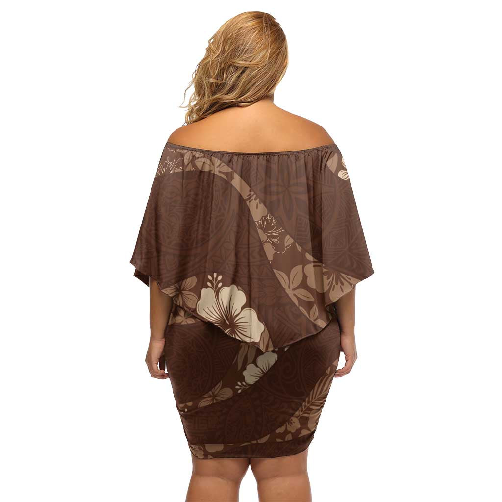 Aloha Hawaii Floral Tapa Family Matching Off Shoulder Short Dress and Hawaiian Shirt Patchwork Mocha LT7 - Polynesian Pride