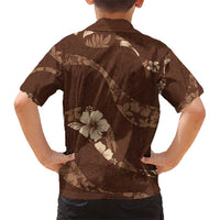Aloha Hawaii Floral Tapa Family Matching Short Sleeve Bodycon Dress and Hawaiian Shirt Patchwork Mocha LT7 - Polynesian Pride