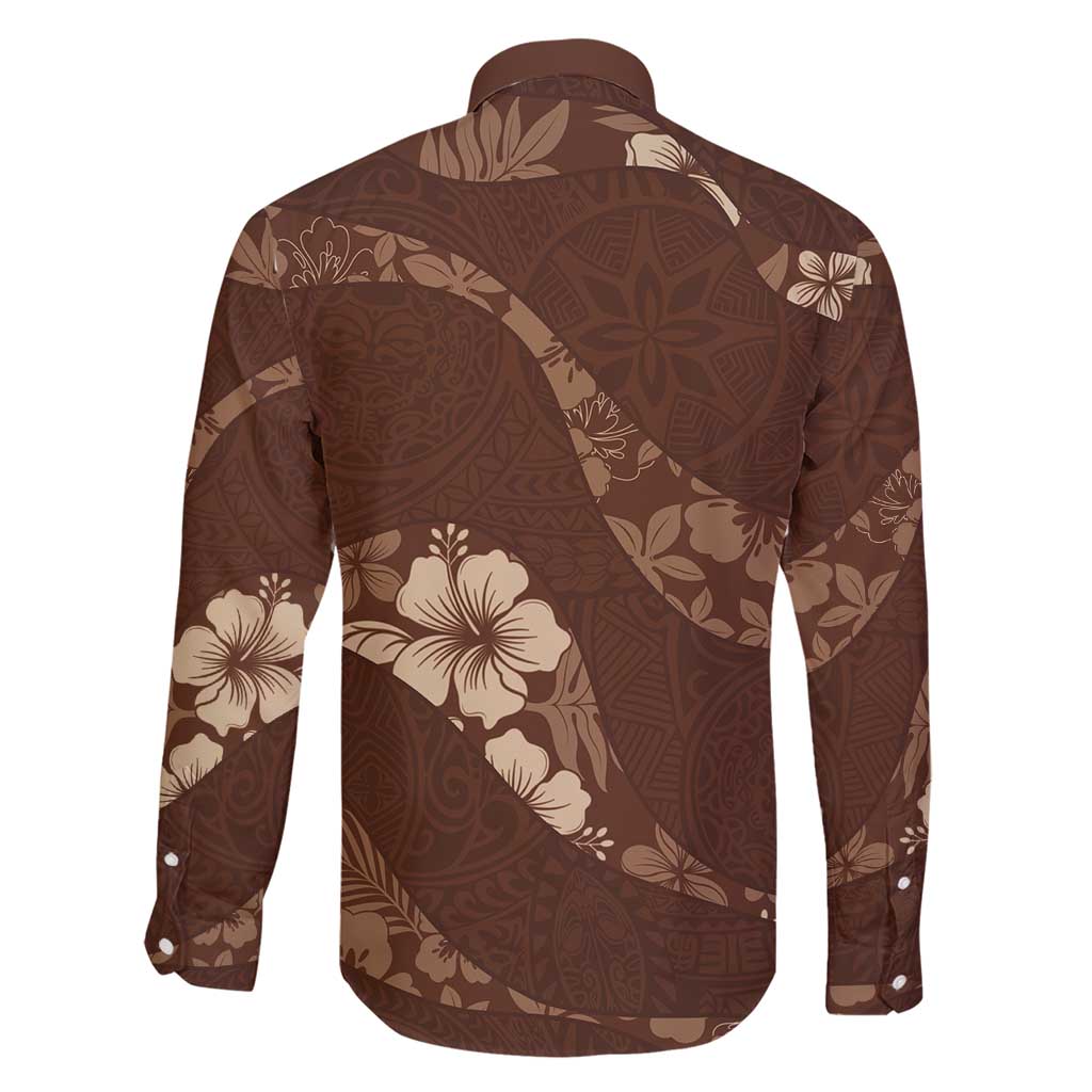 Aloha Hawaii Floral Tapa Family Matching Short Sleeve Bodycon Dress and Hawaiian Shirt Patchwork Mocha LT7 - Polynesian Pride