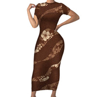 Aloha Hawaii Floral Tapa Family Matching Short Sleeve Bodycon Dress and Hawaiian Shirt Patchwork Mocha LT7 Mom's Dress Mocha - Polynesian Pride