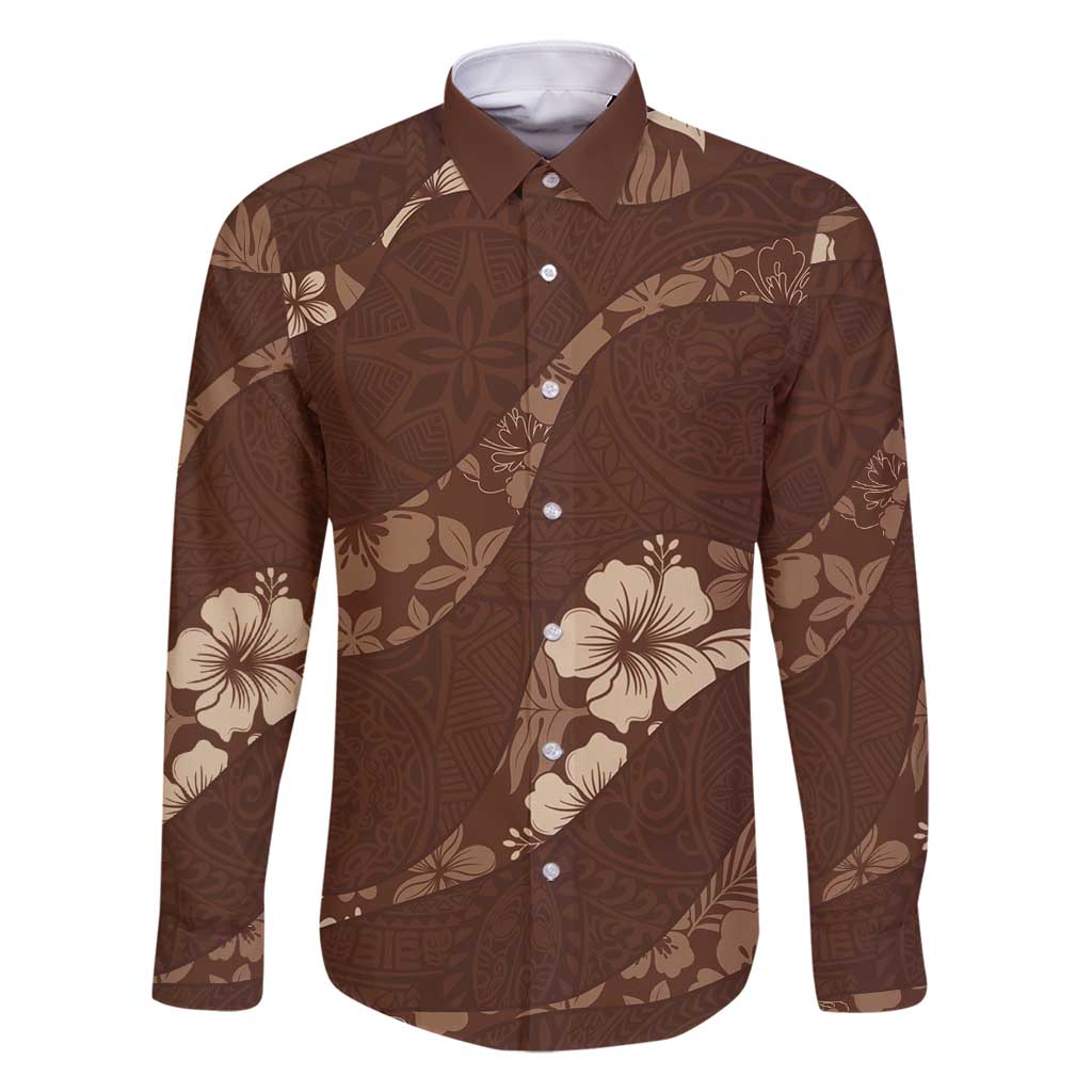 Aloha Hawaii Floral Tapa Family Matching Summer Maxi Dress and Hawaiian Shirt Patchwork Mocha LT7 Dad's Shirt - Long Sleeve Mocha - Polynesian Pride