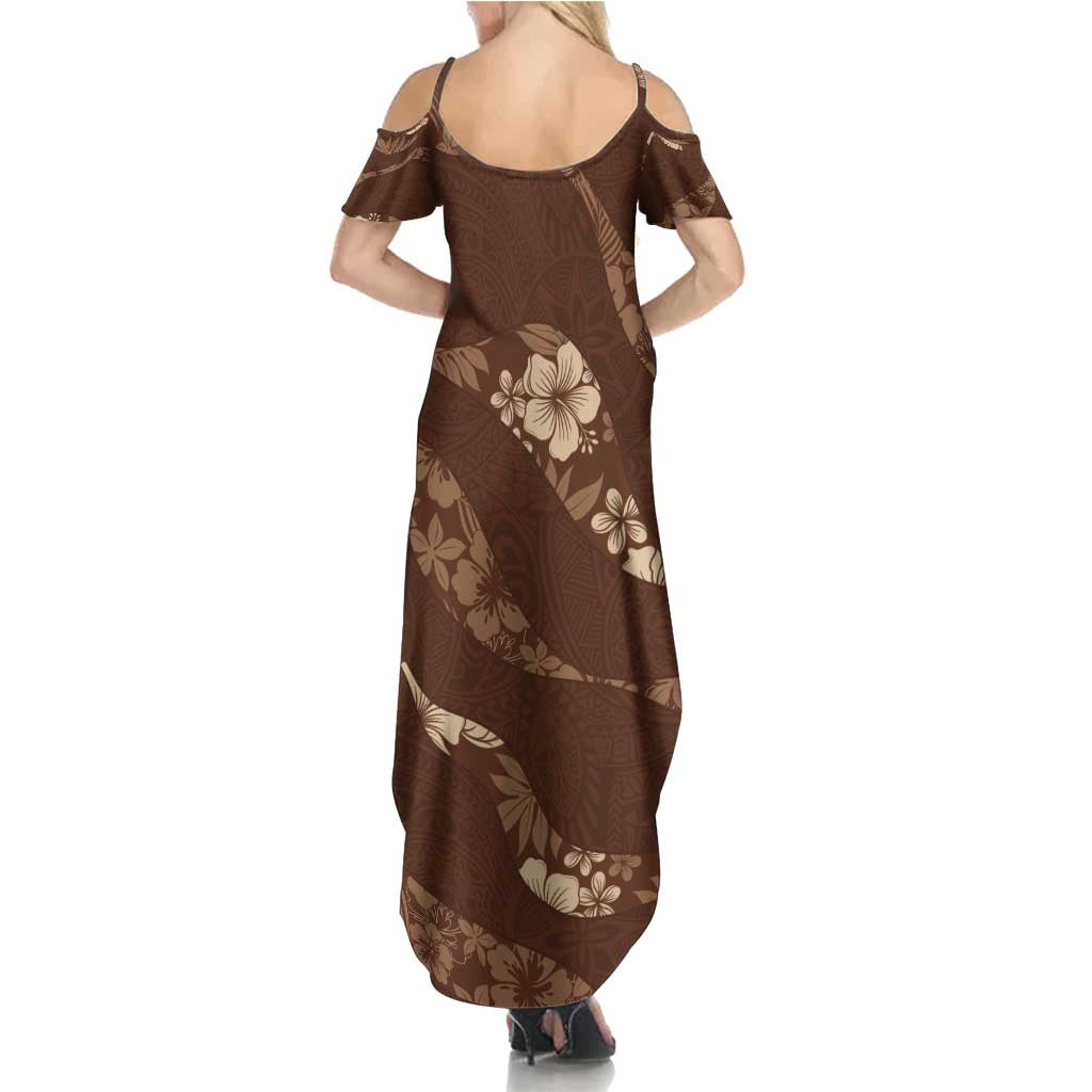Aloha Hawaii Floral Tapa Family Matching Summer Maxi Dress and Hawaiian Shirt Patchwork Mocha LT7 - Polynesian Pride