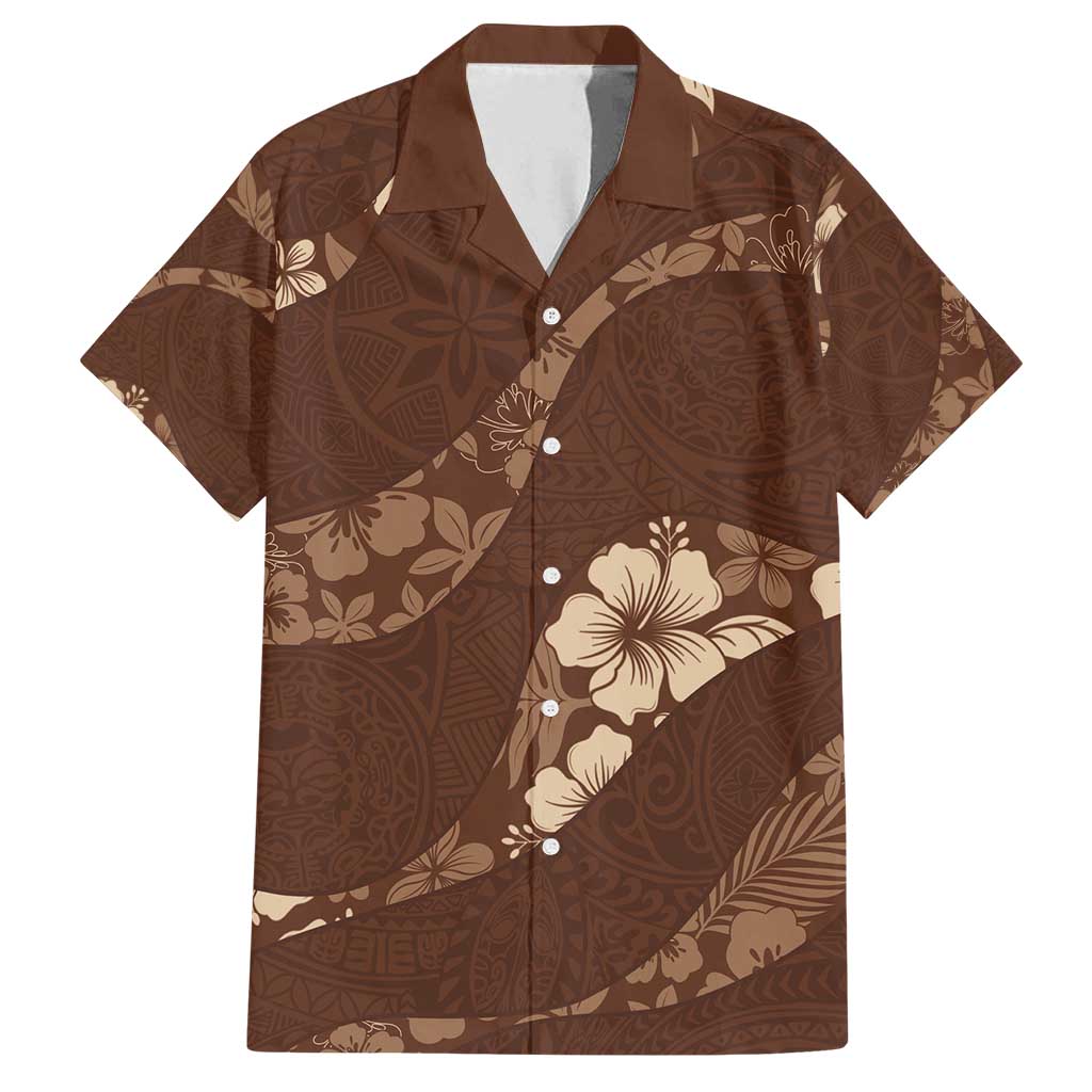 Aloha Hawaii Floral Tapa Family Matching Tank Maxi Dress and Hawaiian Shirt Patchwork Mocha LT7 Dad's Shirt - Short Sleeve Mocha - Polynesian Pride