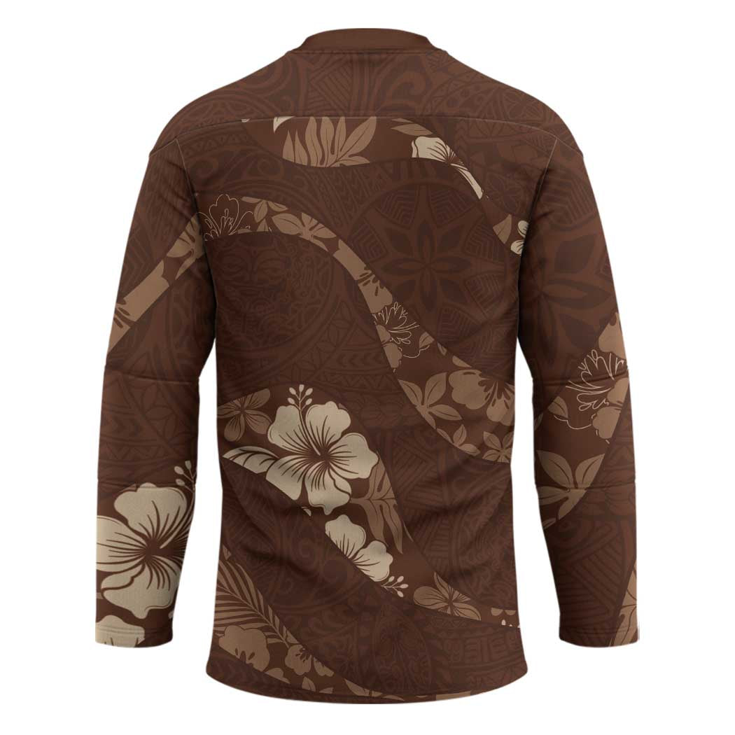 Aloha Hawaii Floral Tapa Hockey Jersey Patchwork Mocha - Polynesian Pride