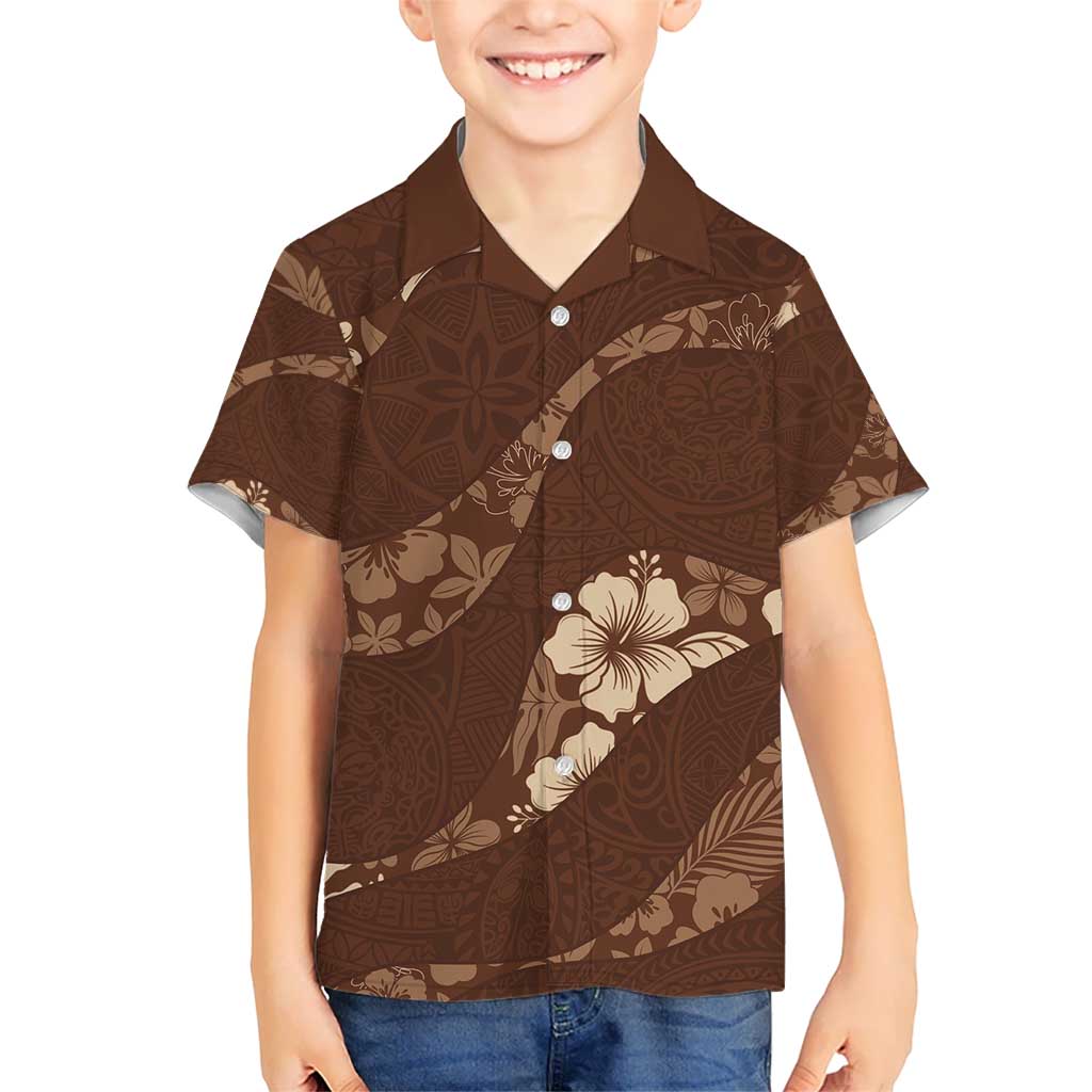 Aloha Hawaii Floral Tapa Kid Hawaiian Shirt Patchwork Mocha LT7 Kid Mocha - Polynesian Pride