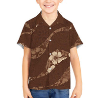 Aloha Hawaii Floral Tapa Kid Hawaiian Shirt Patchwork Mocha LT7 Kid Mocha - Polynesian Pride