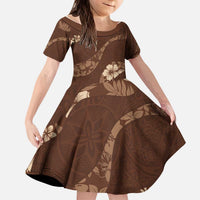 Aloha Hawaii Floral Tapa Kid Short Sleeve Dress Patchwork Mocha LT7 KID Mocha - Polynesian Pride