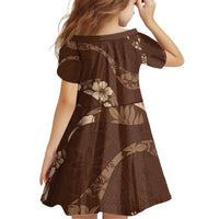 Aloha Hawaii Floral Tapa Kid Short Sleeve Dress Patchwork Mocha LT7 - Polynesian Pride