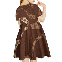 Aloha Hawaii Floral Tapa Kid Short Sleeve Dress Patchwork Mocha LT7 - Polynesian Pride
