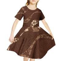 Aloha Hawaii Floral Tapa Kid Short Sleeve Dress Patchwork Mocha LT7 - Polynesian Pride