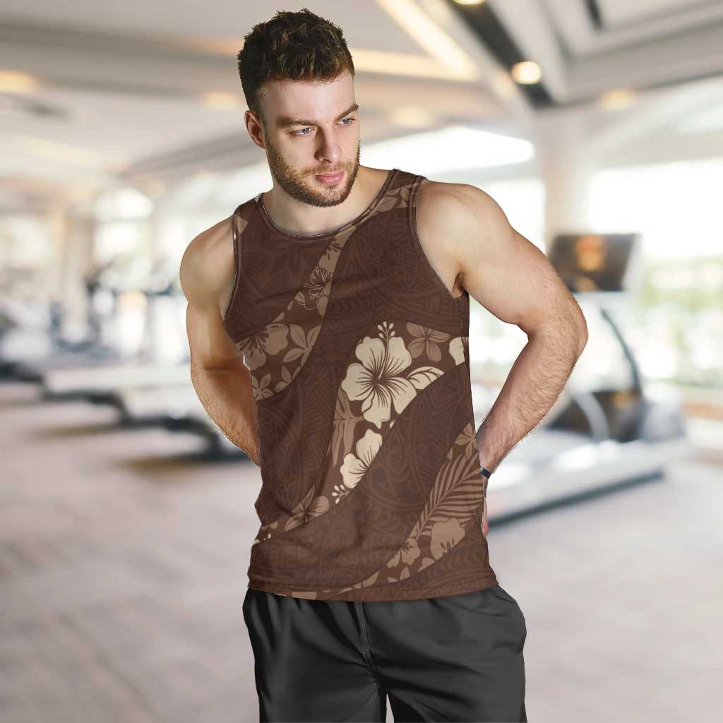 Aloha Hawaii Floral Tapa Men Tank Top Patchwork Mocha - Polynesian Pride
