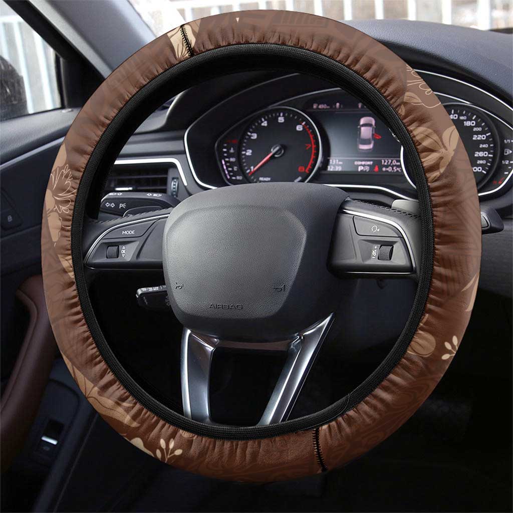 Aloha Hawaii Floral Tapa Steering Wheel Cover Patchwork Mocha - Polynesian Pride