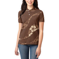 Aloha Hawaii Floral Tapa Women Polo Shirt Patchwork Mocha - Polynesian Pride