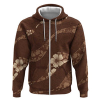 Aloha Hawaii Floral Tapa Zip Hoodie Patchwork Mocha LT7 Zip Hoodie Mocha - Polynesian Pride