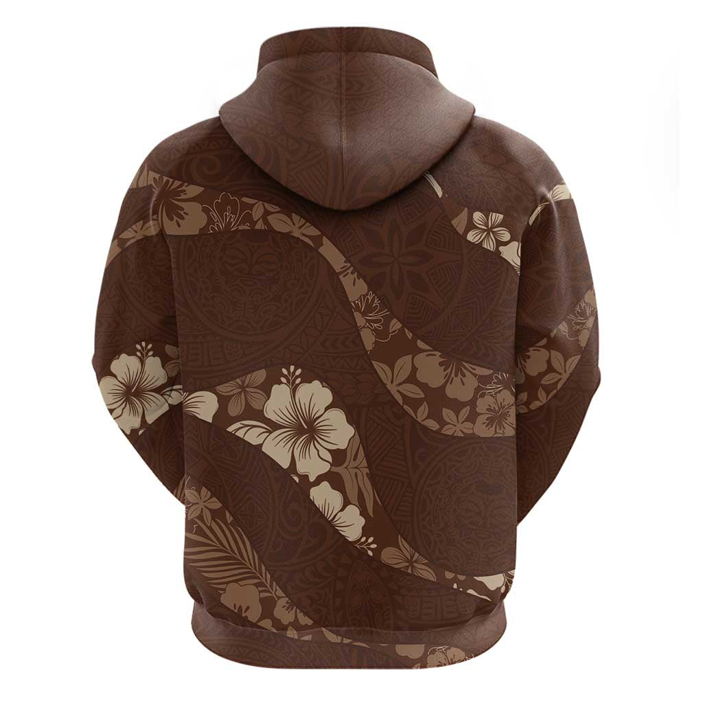 Aloha Hawaii Floral Tapa Zip Hoodie Patchwork Mocha LT7 - Polynesian Pride