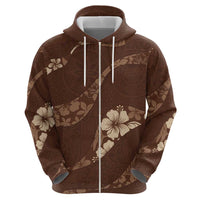 Aloha Hawaii Floral Tapa Zip Hoodie Patchwork Mocha LT7 - Polynesian Pride