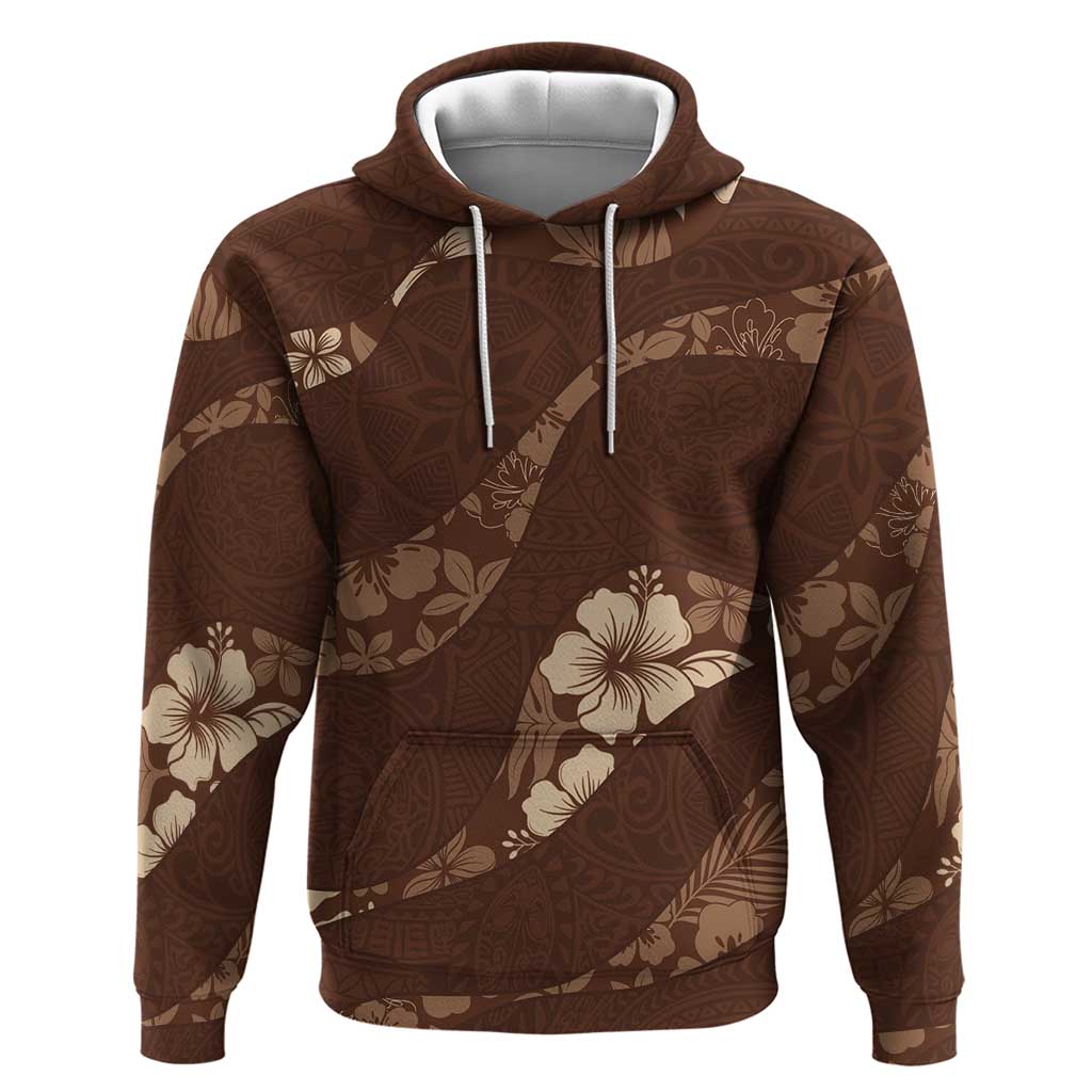 Aloha Hawaii Floral Tapa Zip Hoodie Patchwork Mocha LT7 Pullover Hoodie Mocha - Polynesian Pride