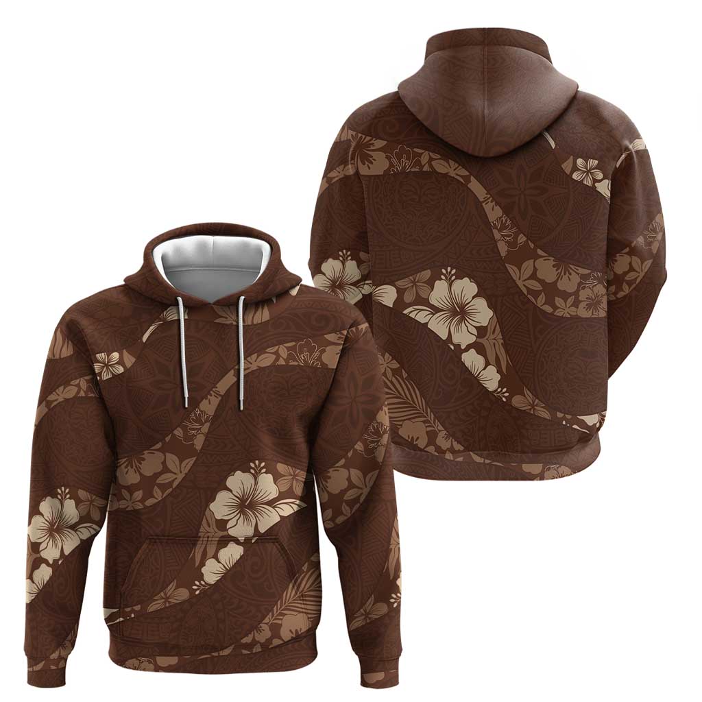 Aloha Hawaii Floral Tapa Zip Hoodie Patchwork Mocha LT7 - Polynesian Pride