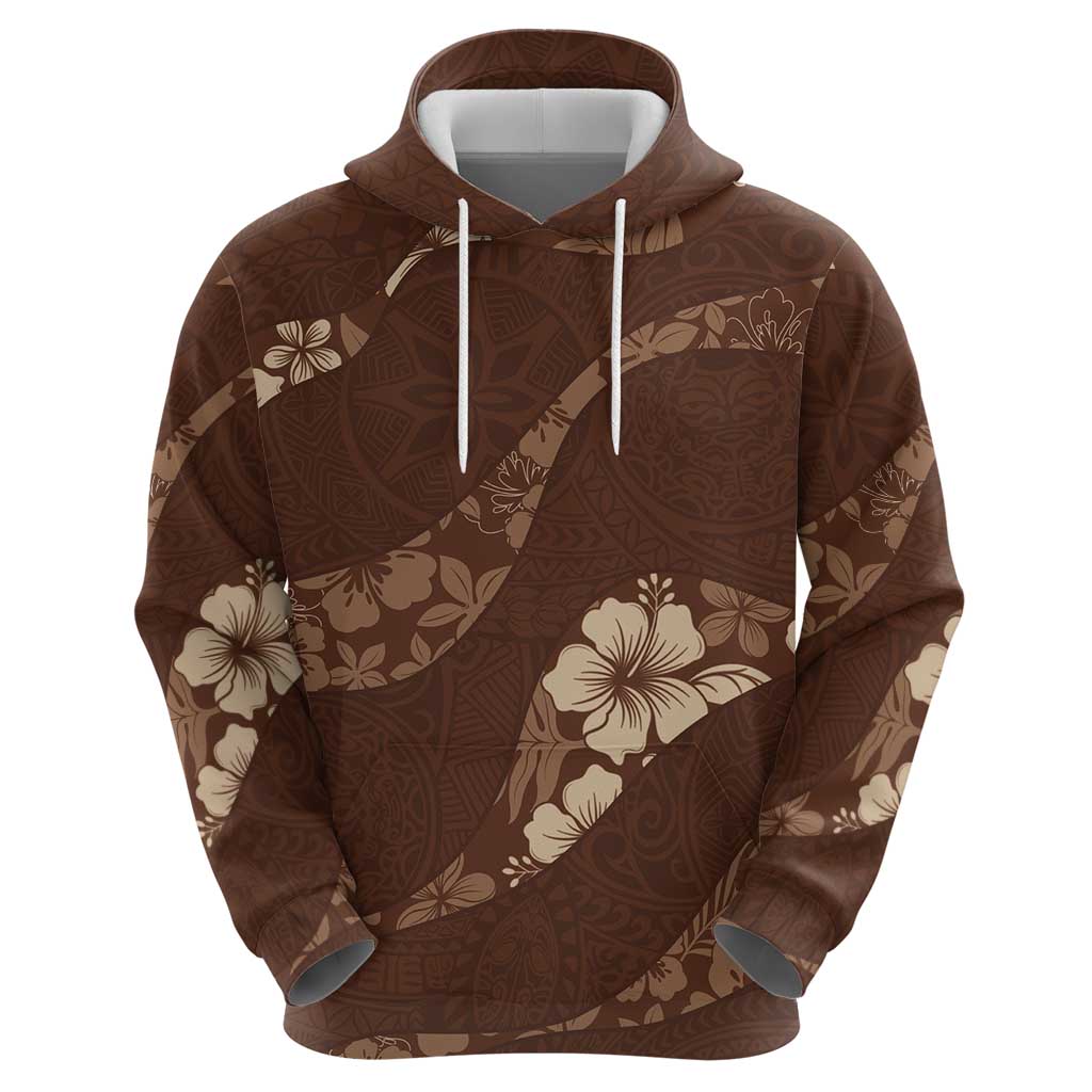 Aloha Hawaii Floral Tapa Zip Hoodie Patchwork Mocha LT7 - Polynesian Pride
